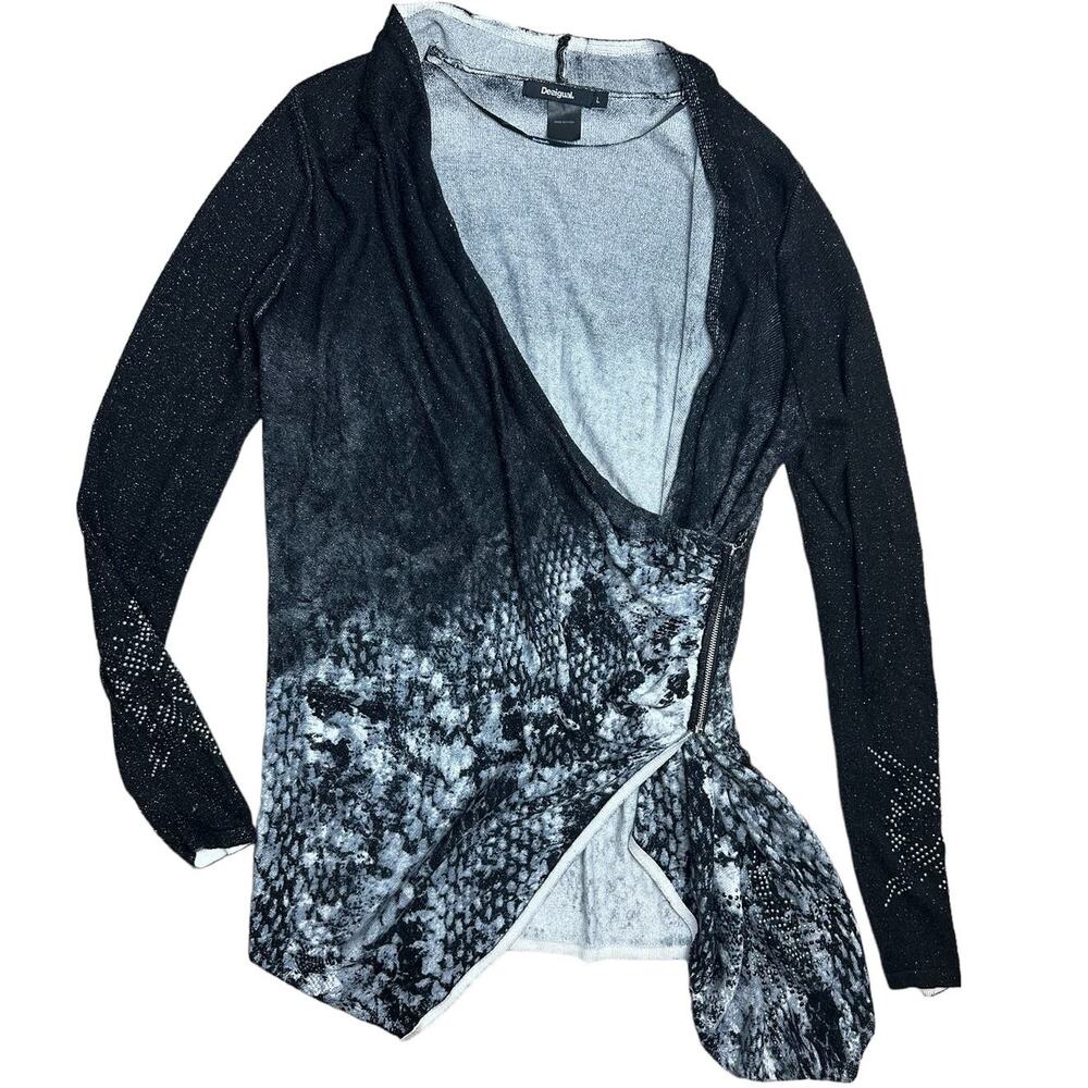 Desigual Baku Sweater Black & White Silver Assymetrical Zip Size Large - Picture 4 of 13
